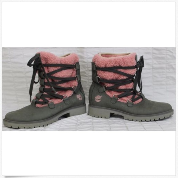 grey and pink timberlands